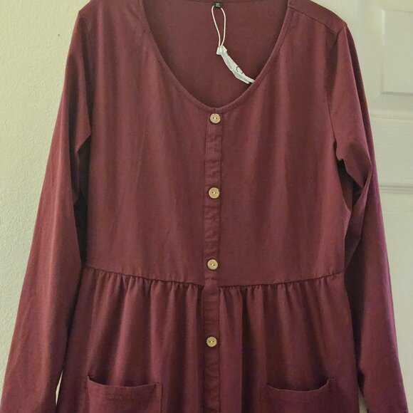 Nwot Holiday Burgundy wine long sleeve cotton stretch pockets casual dress XL - Picture 10 of 11